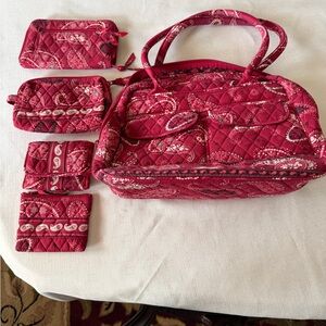 Vera Bradley Quilted Red Travel Bag Set
